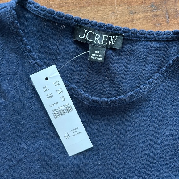 NWT J. Crew Pointelle Cotton Navy Blue Short Sleeve T Shirt XS - Picture 7 of 9